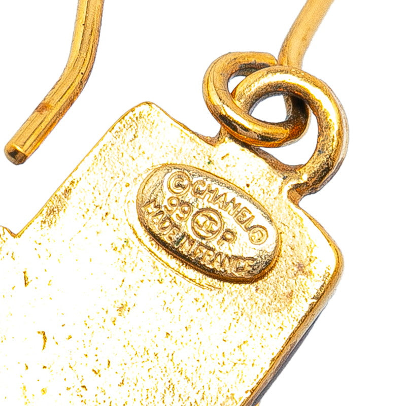 Chanel Gripoix Coco Mark Earrings Red Gold