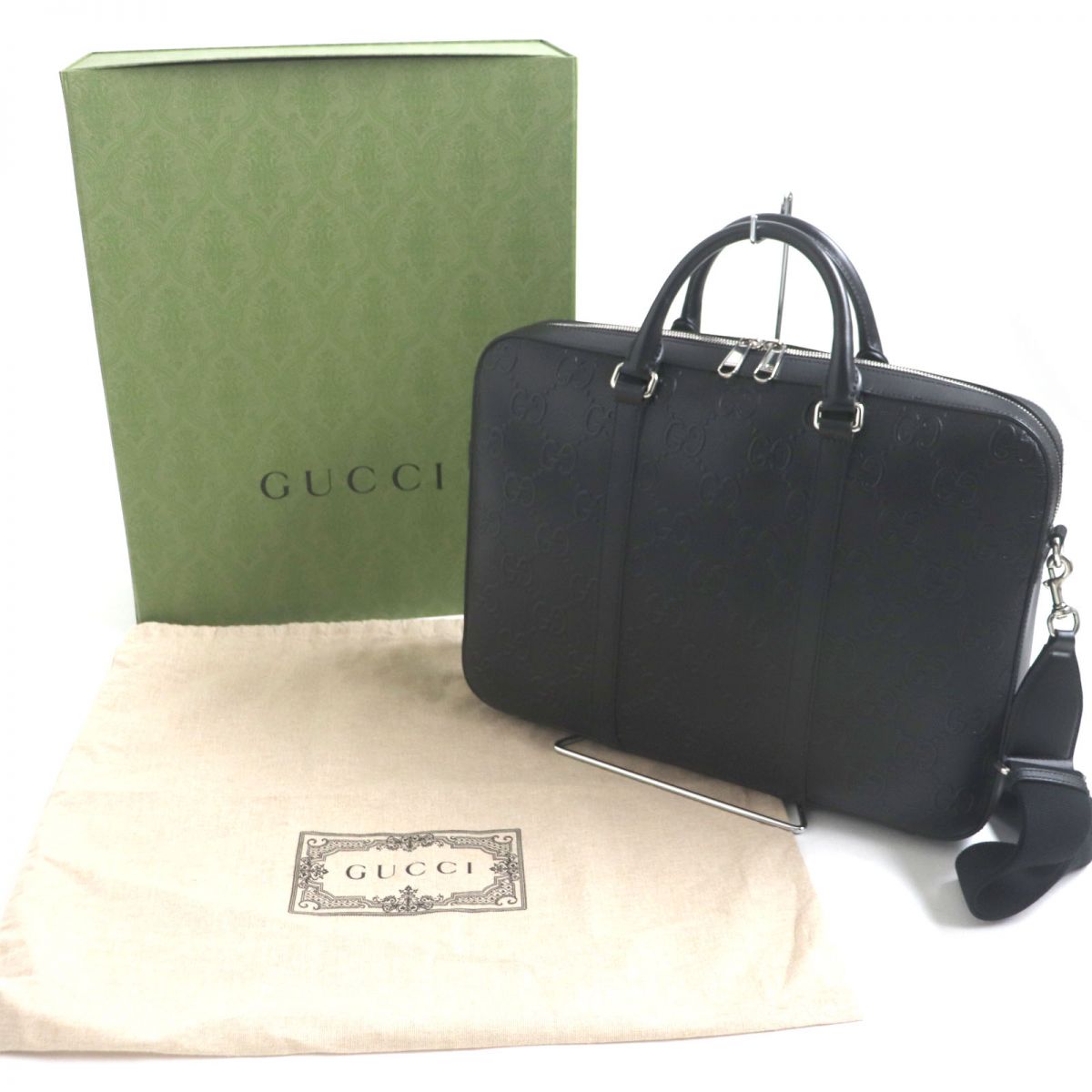 Luxury Gucci Trending 2025 GG Embossed Leather 2WAY Briefcase Black