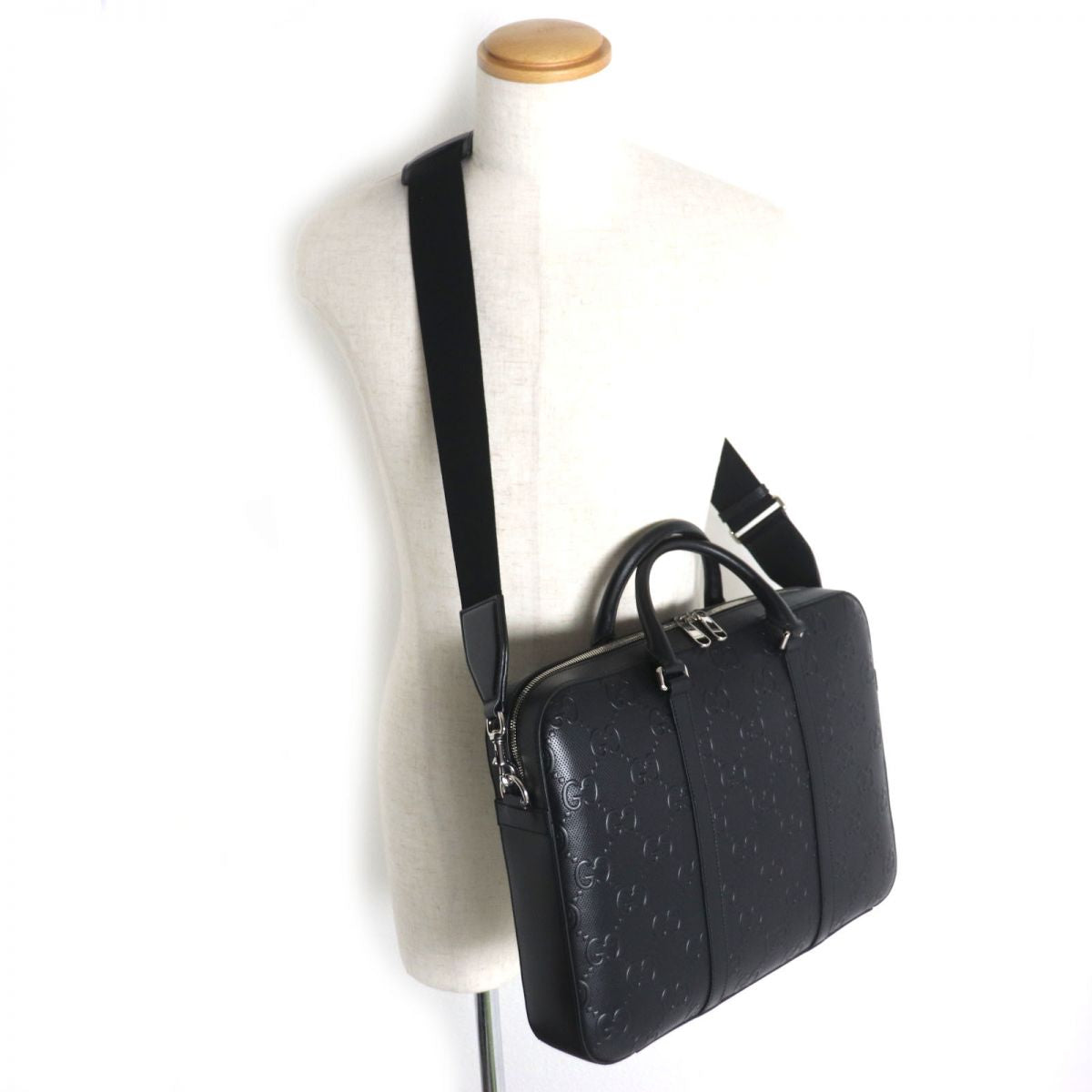 Luxury Gucci Trending 2025 GG Embossed Leather 2WAY Briefcase Black
