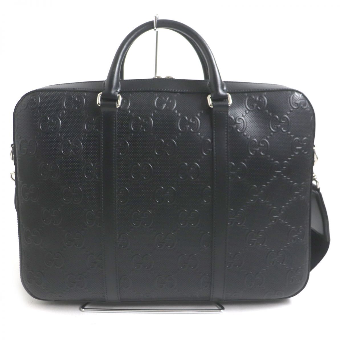 Luxury Gucci Trending 2025 GG Embossed Leather 2WAY Briefcase Black