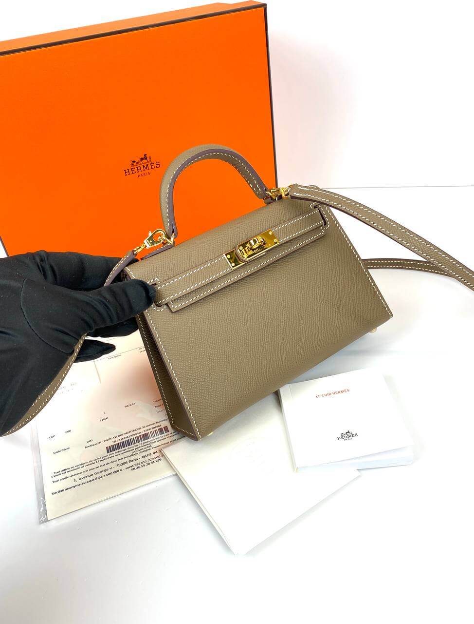 Luxury Hermes Kelly 20 Mini Sellier Bag Gray Epsom Gold Hardware
