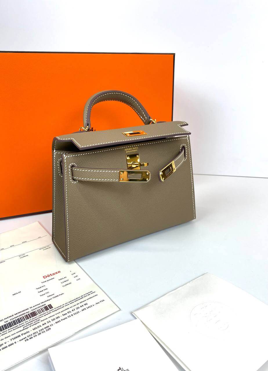 Luxury Hermes Kelly 20 Mini Sellier Bag Gray Epsom Gold Hardware