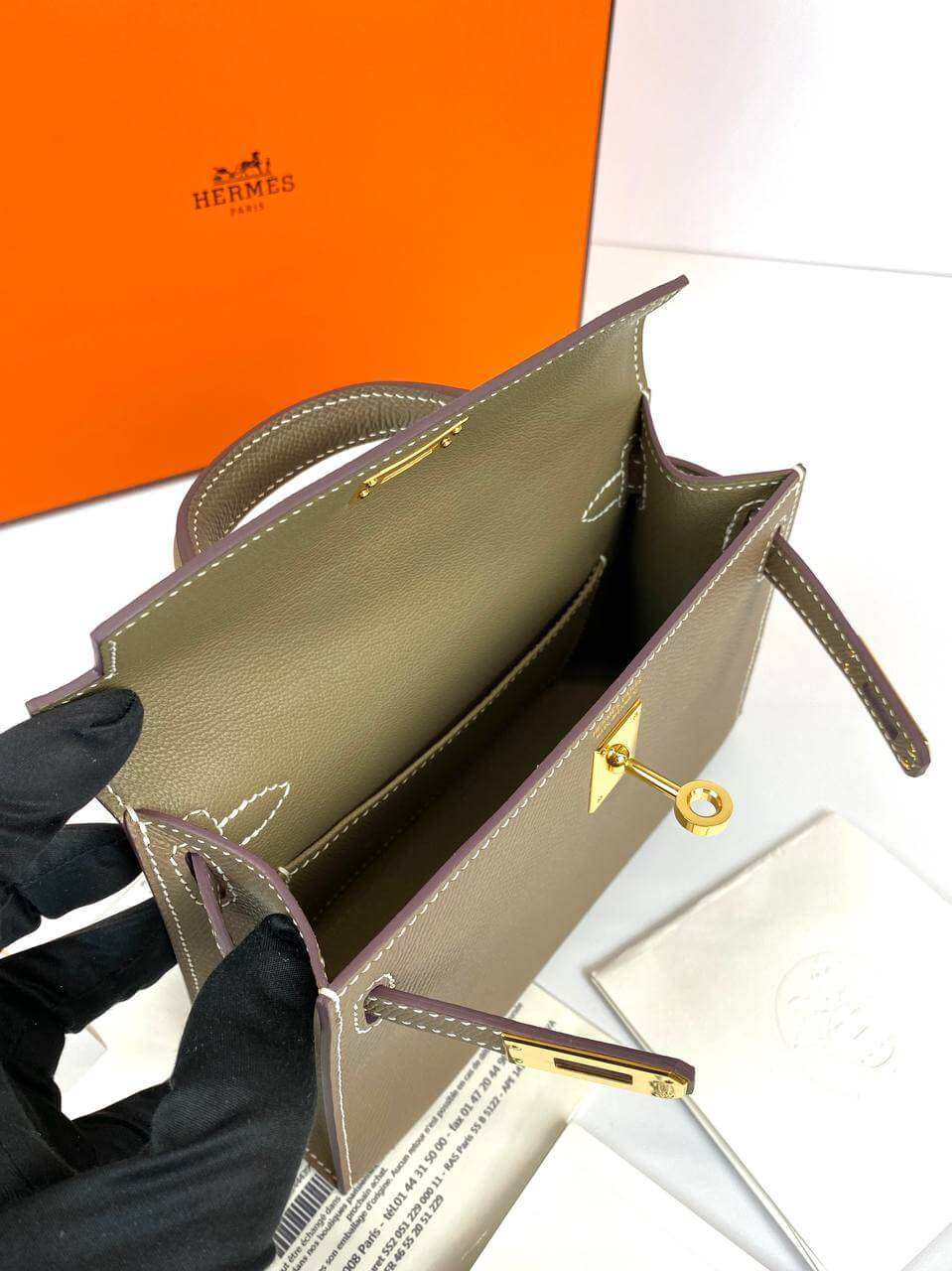 Luxury Hermes Kelly 20 Mini Sellier Bag Gray Epsom Gold Hardware