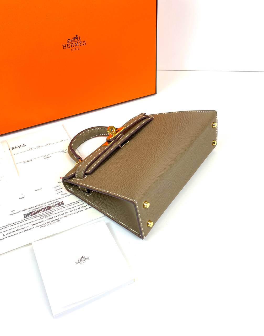 Luxury Hermes Kelly 20 Mini Sellier Bag Gray Epsom Gold Hardware