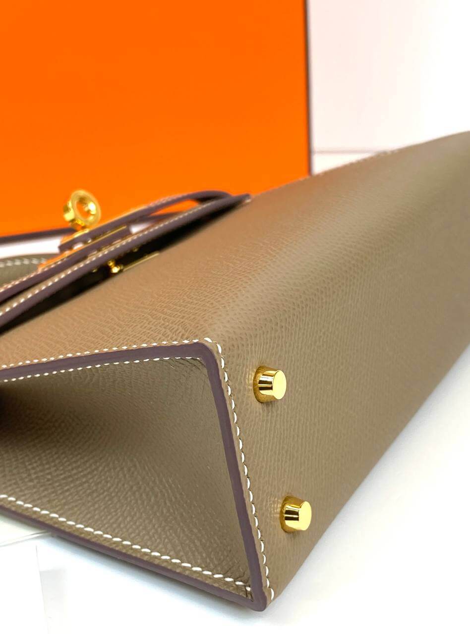 Luxury Hermes Kelly 20 Mini Sellier Bag Gray Epsom Gold Hardware