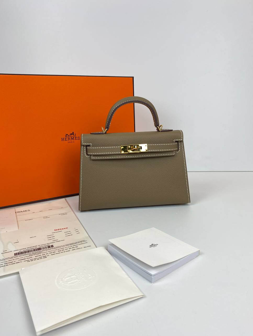 Luxury Hermes Kelly 20 Mini Sellier Bag Gray Epsom Gold Hardware