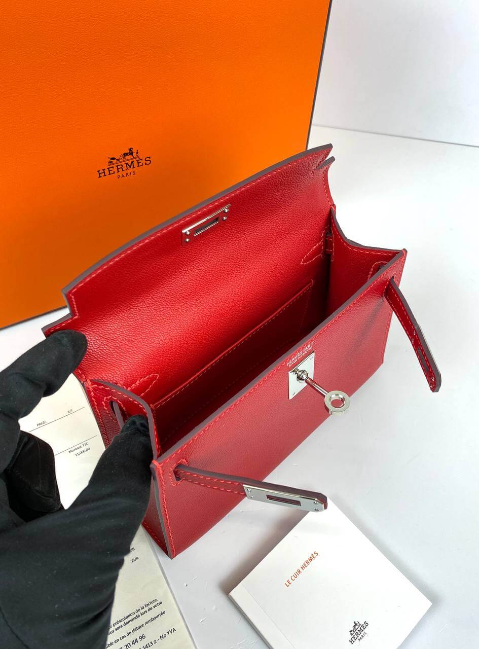 Luxury Hermes Kelly 20 Mini Sellier Bag red Epsom Gold Hardware