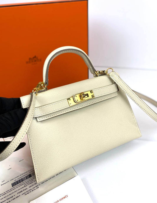 Luxury Hermes Kelly 20 Mini Sellier Bag beige Epsom Gold Hardware