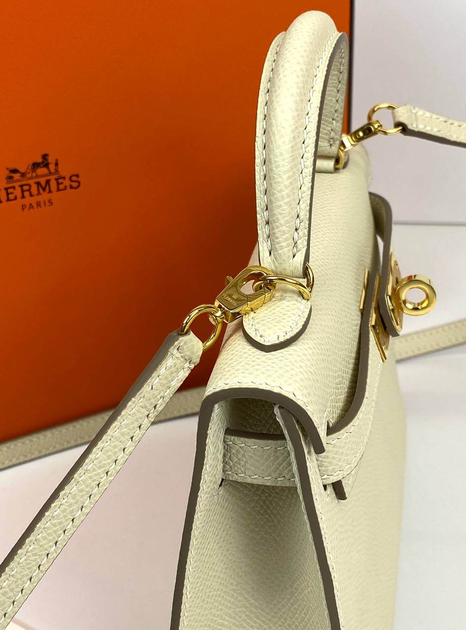 Luxury Hermes Kelly 20 Mini Sellier Bag beige Epsom Gold Hardware