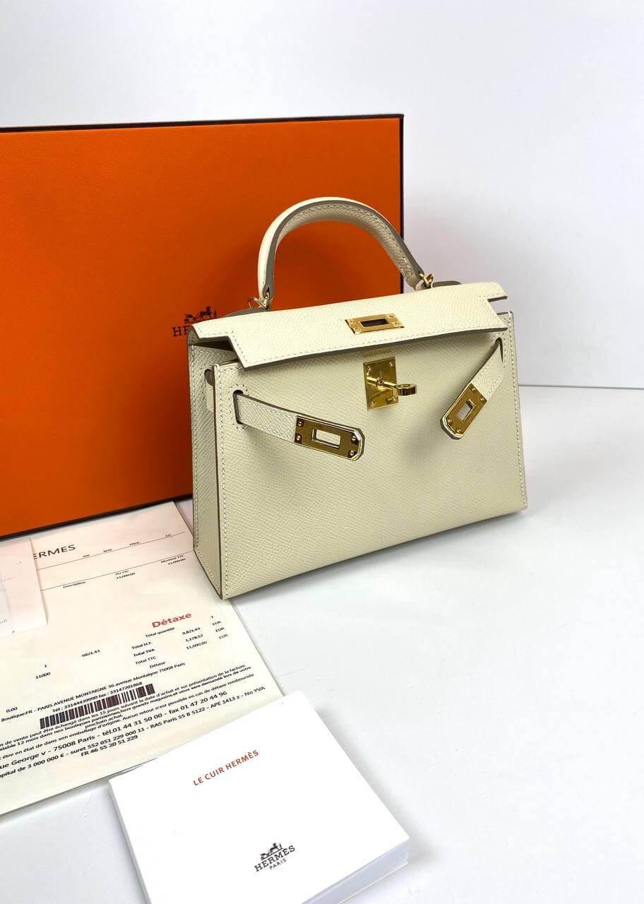 Luxury Hermes Kelly 20 Mini Sellier Bag beige Epsom Gold Hardware