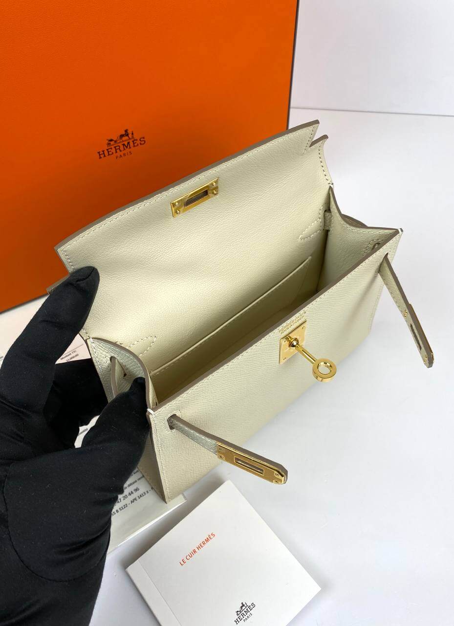 Luxury Hermes Kelly 20 Mini Sellier Bag beige Epsom Gold Hardware