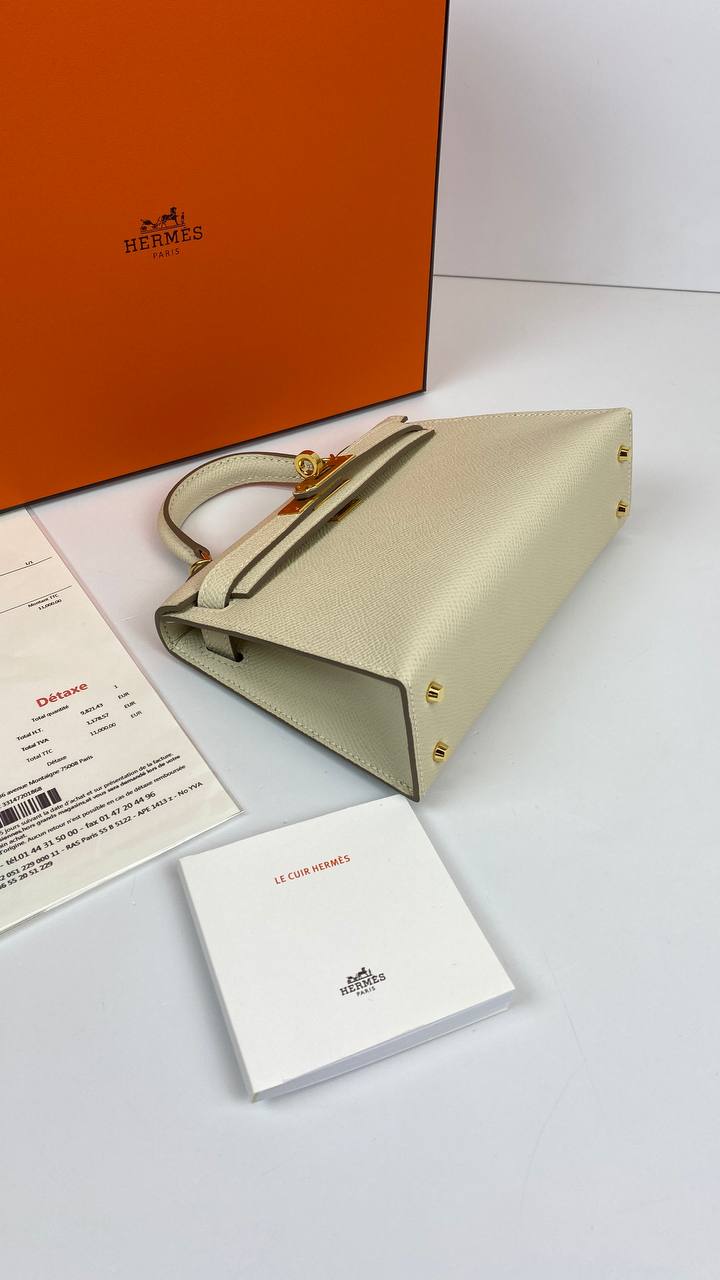 Luxury Hermes Kelly 20 Mini Sellier Bag beige Epsom Gold Hardware