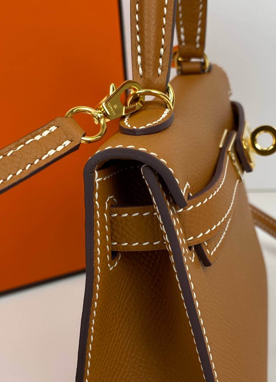 Luxury Hermes Kelly 20 Mini Sellier Bag brown Epsom Gold Hardware