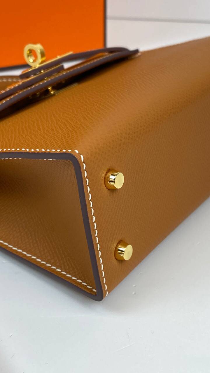 Luxury Hermes Kelly 20 Mini Sellier Bag brown Epsom Gold Hardware