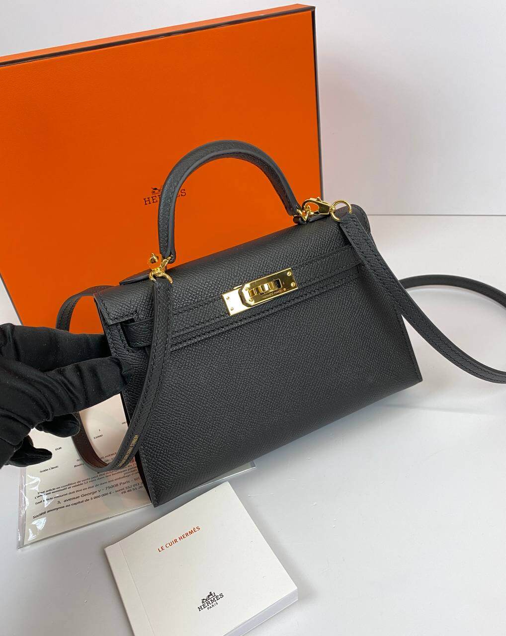 Luxury Hermes Kelly 20 Mini Sellier Bag Black Epsom Gold Hardware