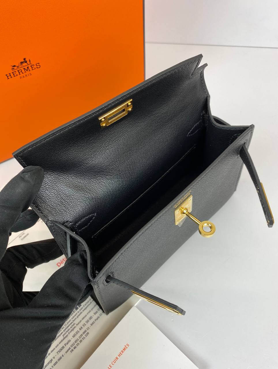 Luxury Hermes Kelly 20 Mini Sellier Bag Black Epsom Gold Hardware