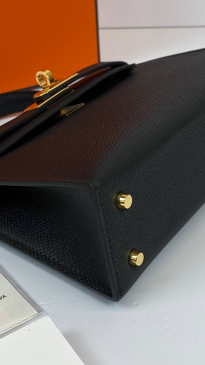 Luxury Hermes Kelly 20 Mini Sellier Bag Black Epsom Gold Hardware