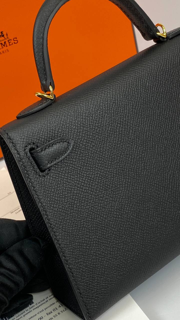 Luxury Hermes Kelly 20 Mini Sellier Bag Black Epsom Gold Hardware