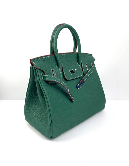 Luxury Hermes Birkin 30 Biscuit Togo Leather green Palladium Hardware