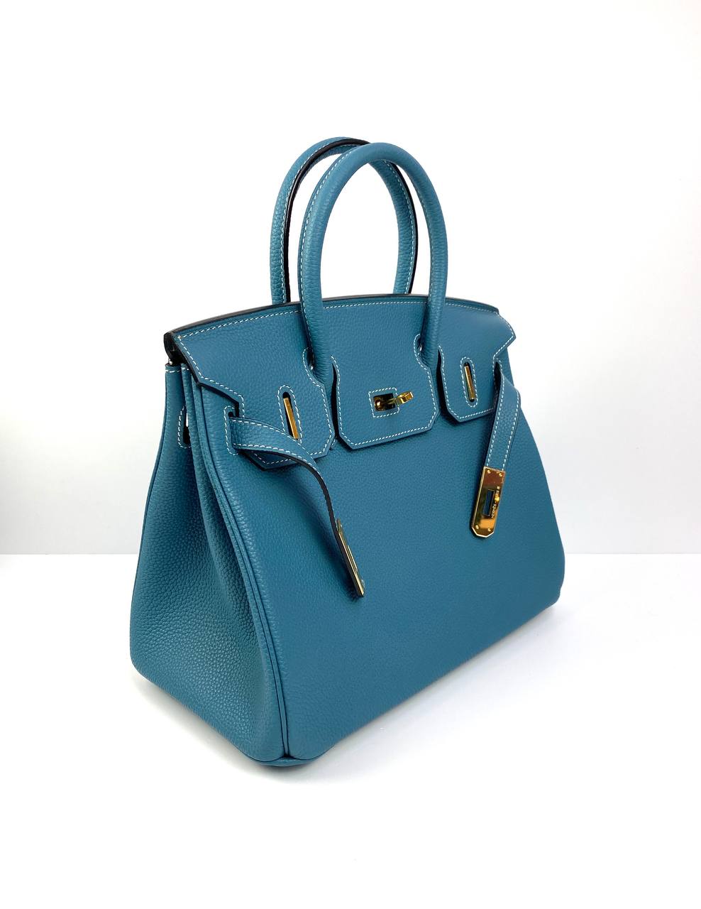 Luxury Hermes Birkin 30 Biscuit Togo Leather blue Gold Hardware