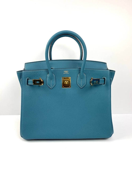 Luxury Hermes Birkin 30 Biscuit Togo Leather blue Gold Hardware