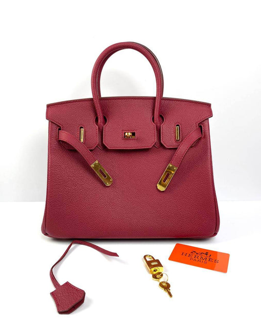 Luxury Hermes Birkin 30 Biscuit Togo Leather red Gold Hardware