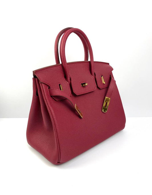 Luxury Hermes Birkin 30 Biscuit Togo Leather red Gold Hardware