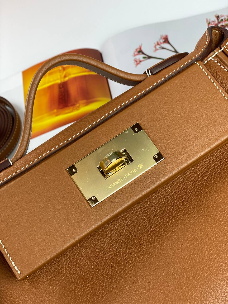 Luxury Hermes 24/24 Bag Evercolor with Swift 21  brown Gold Hardware
