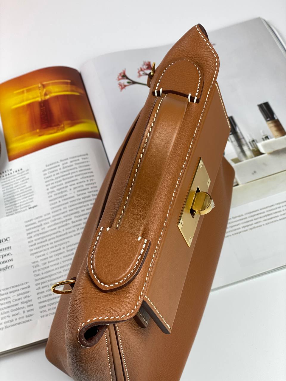 Luxury Hermes 24/24 Bag Evercolor with Swift 21  brown Gold Hardware