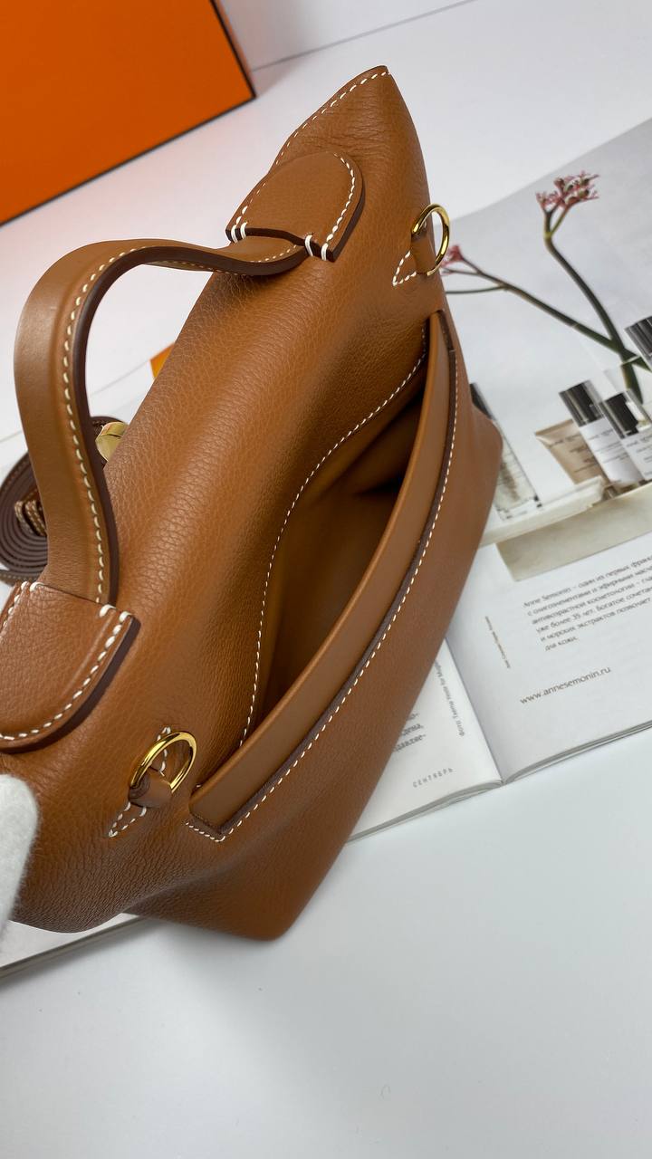 Luxury Hermes 24/24 Bag Evercolor with Swift 21  brown Gold Hardware
