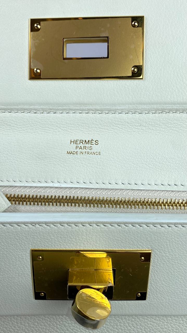 Luxury Hermes 24/24 Bag Evercolor with Swift 21  white Gold Hardware