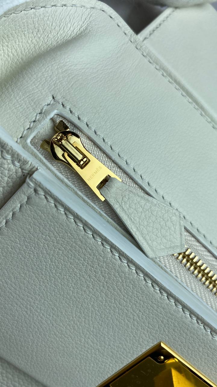 Luxury Hermes 24/24 Bag Evercolor with Swift 21  white Gold Hardware