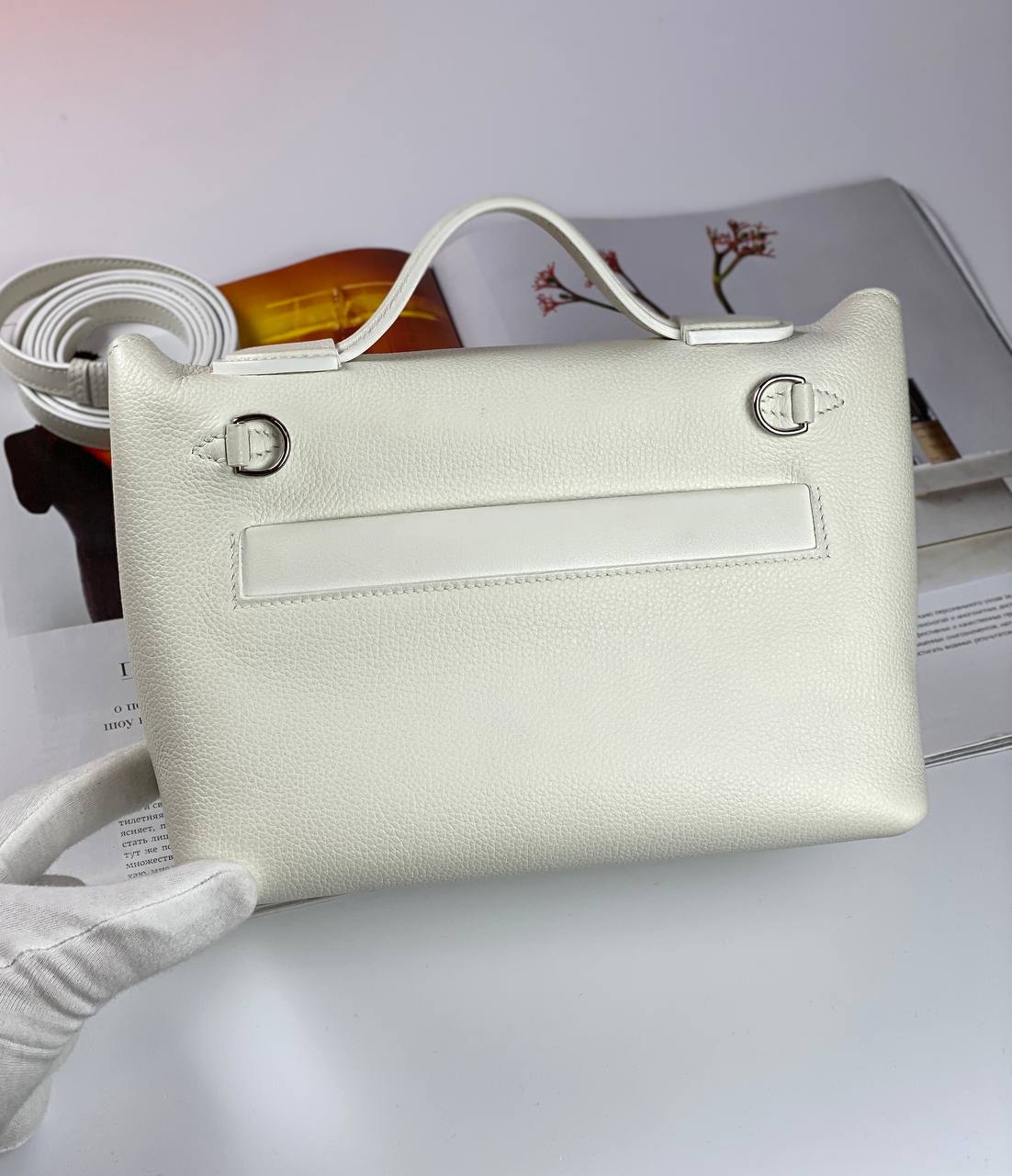 Luxury Hermes 24/24 Bag Evercolor with Swift 21 white palladium-platedHardware
