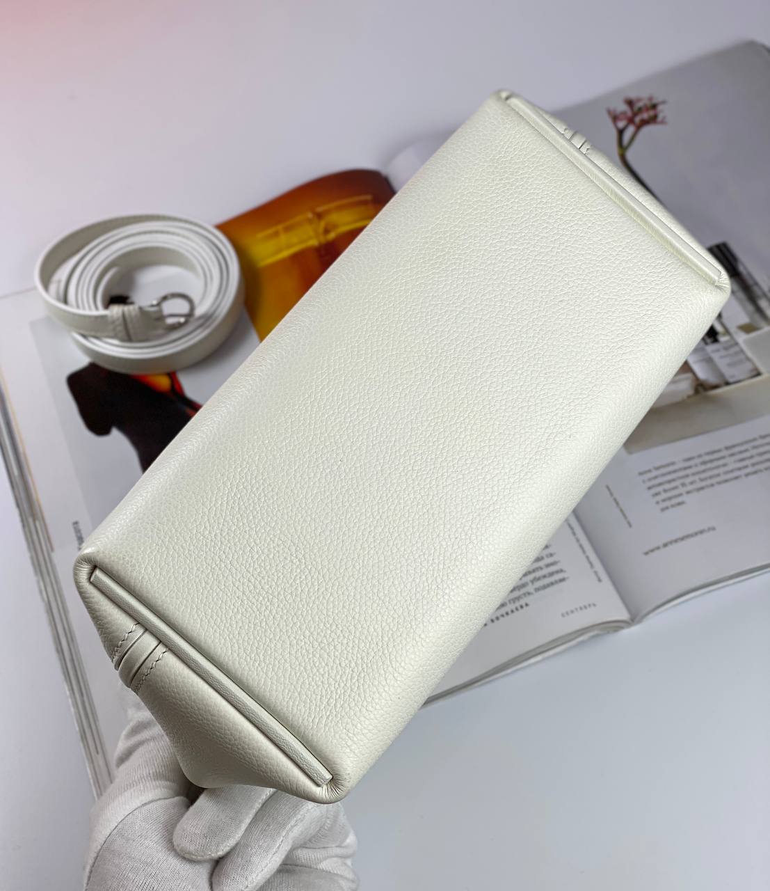 Luxury Hermes 24/24 Bag Evercolor with Swift 21 white palladium-platedHardware
