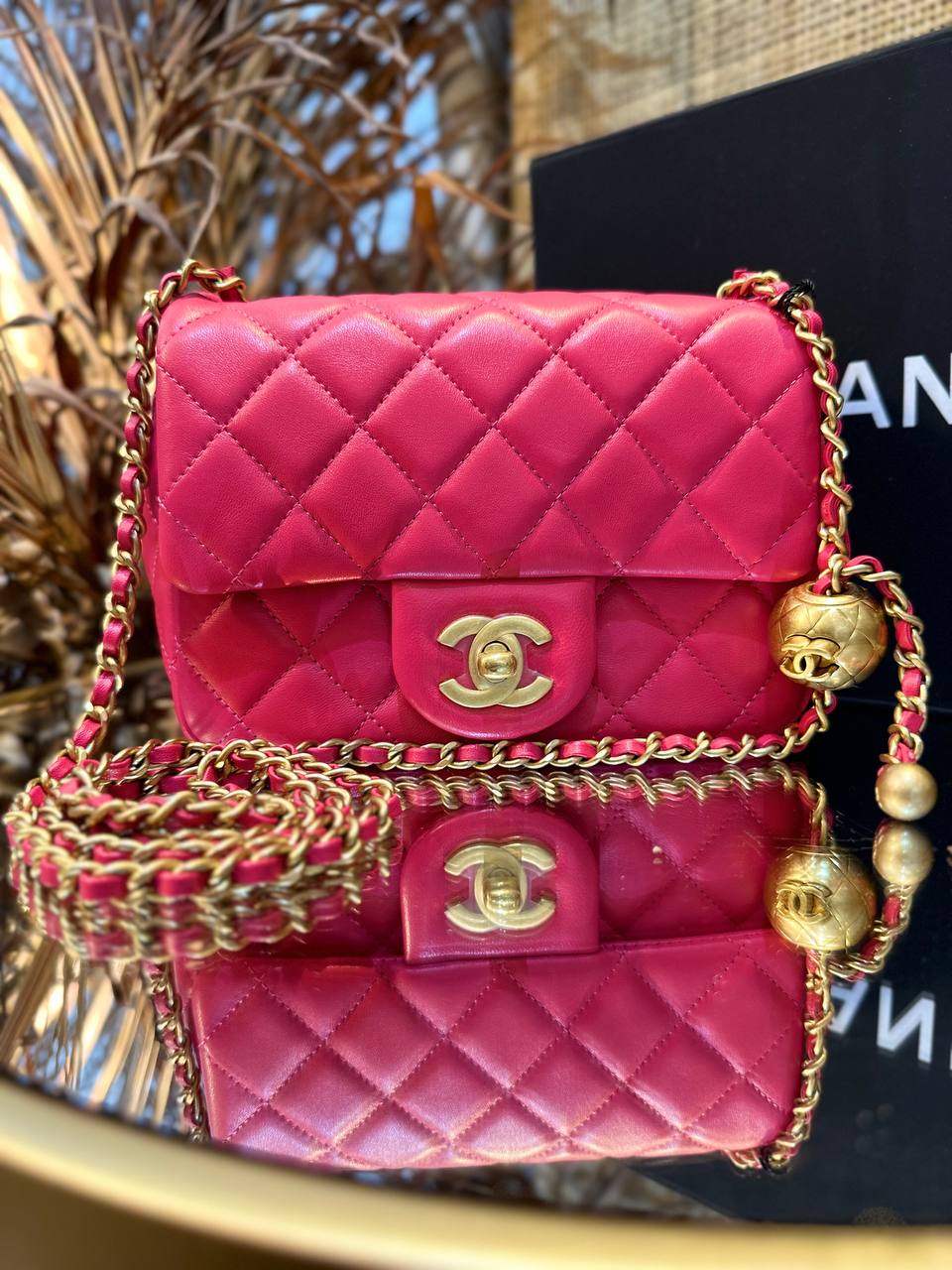 Luxury Chanel Runway Pink Square Mini Flap Pearl Crush Bag