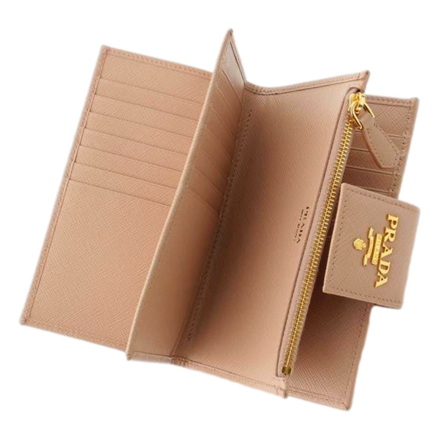 Luxury PradaSaffiano Leather Long Zipper Wallet Cipria