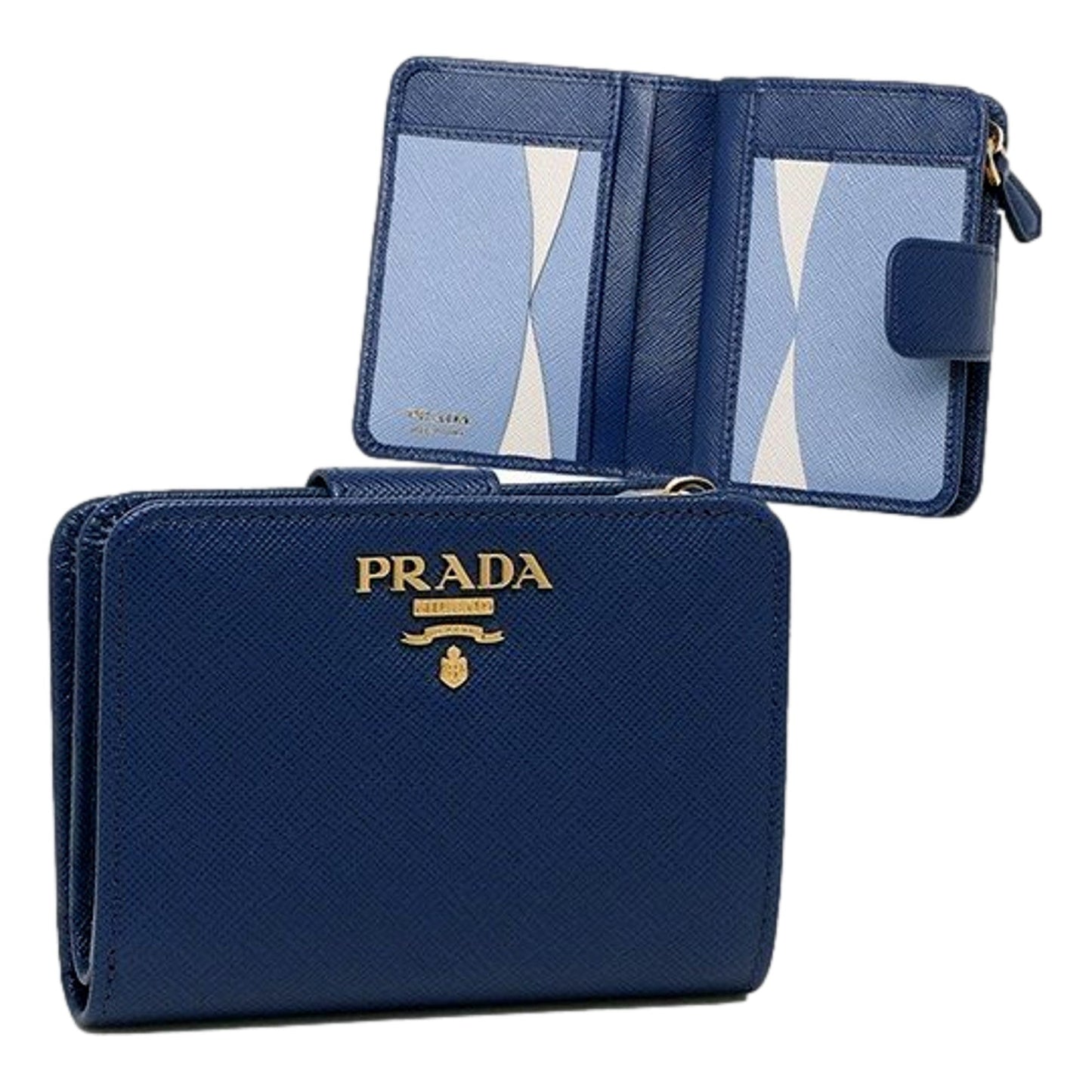 Luxury PradaBlue Multi-Colored Saffiano Wallet with Coin Pouch