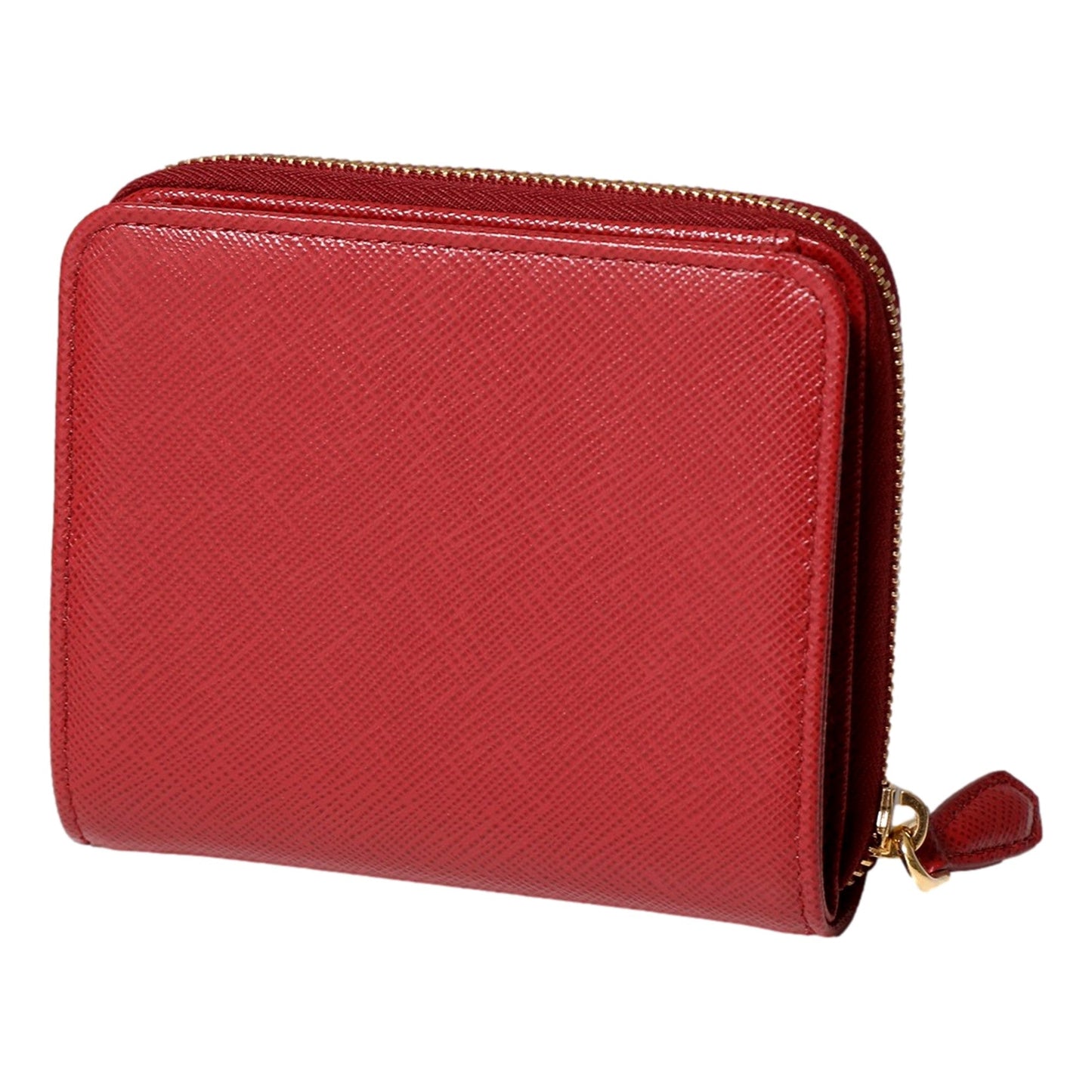 Luxury PradaSaffiano Leather Bi-fold Zip Wallet Red