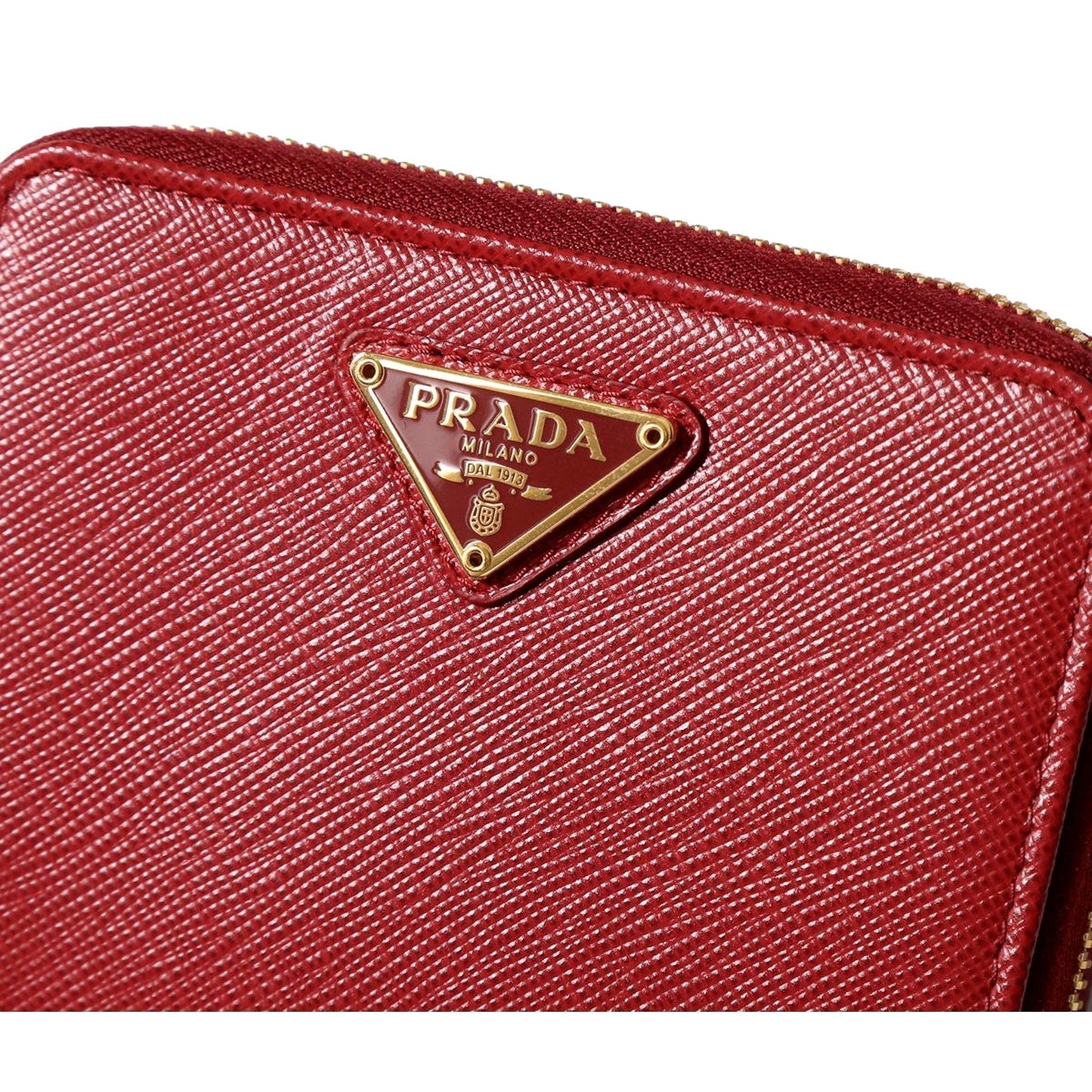 Luxury PradaSaffiano Leather Bi-fold Zip Wallet Red