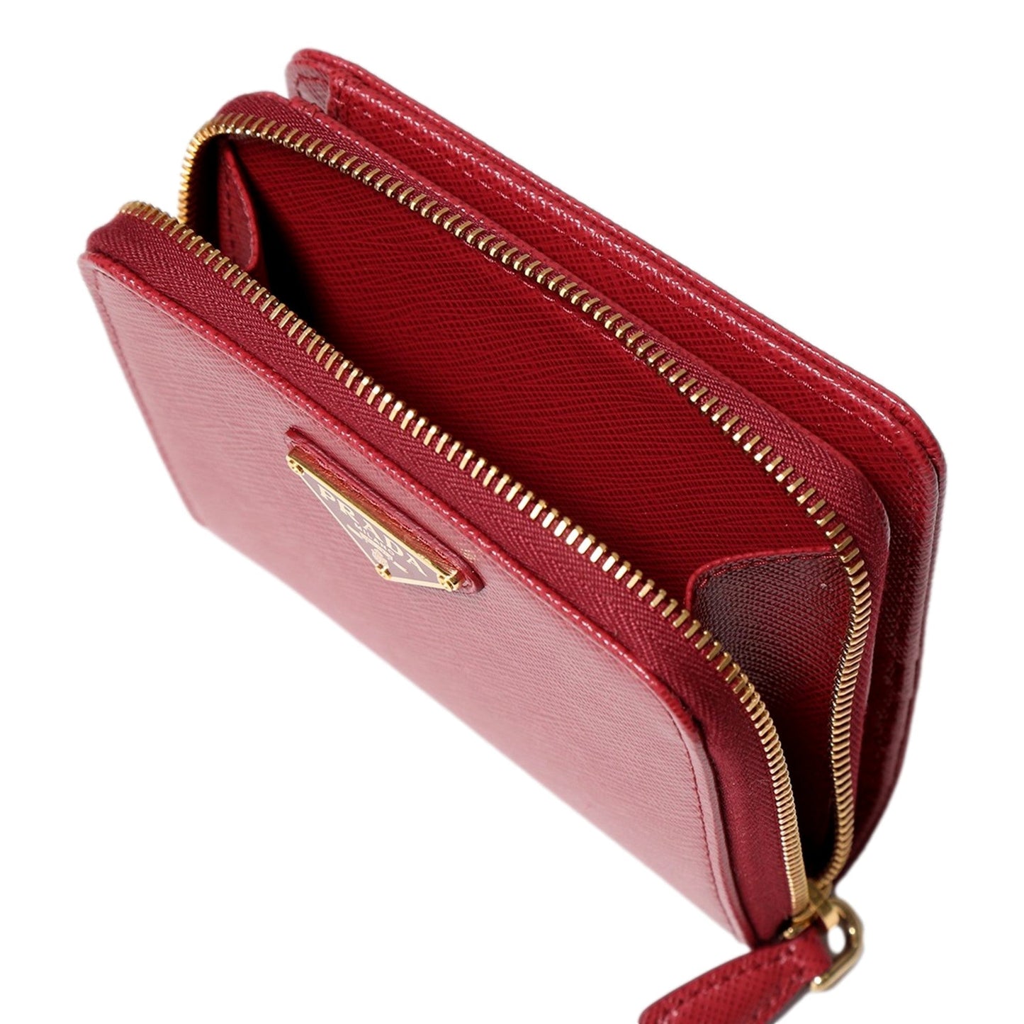 Luxury PradaSaffiano Leather Bi-fold Zip Wallet Red