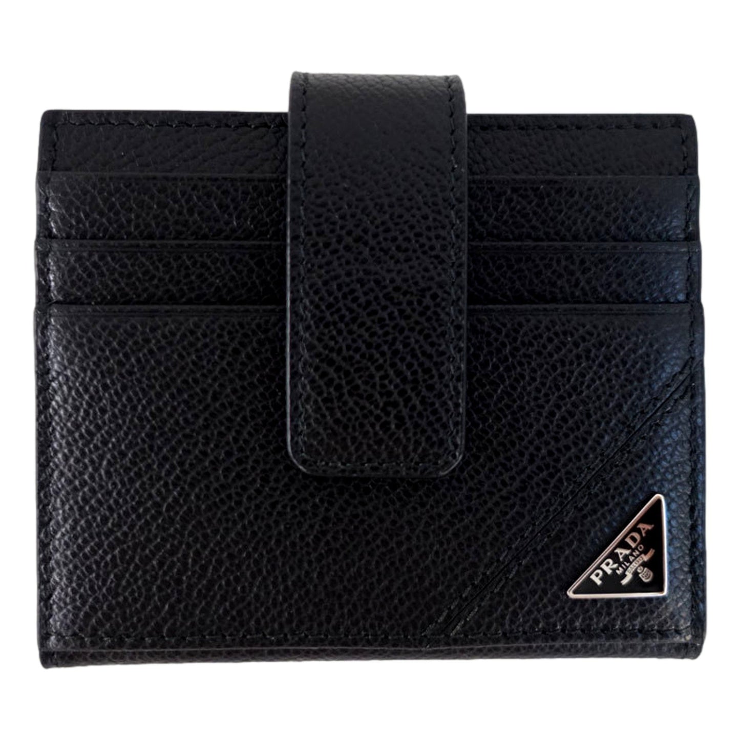 Luxury PradaBlack Vitello Grain Leather Card  Bifold Wallet