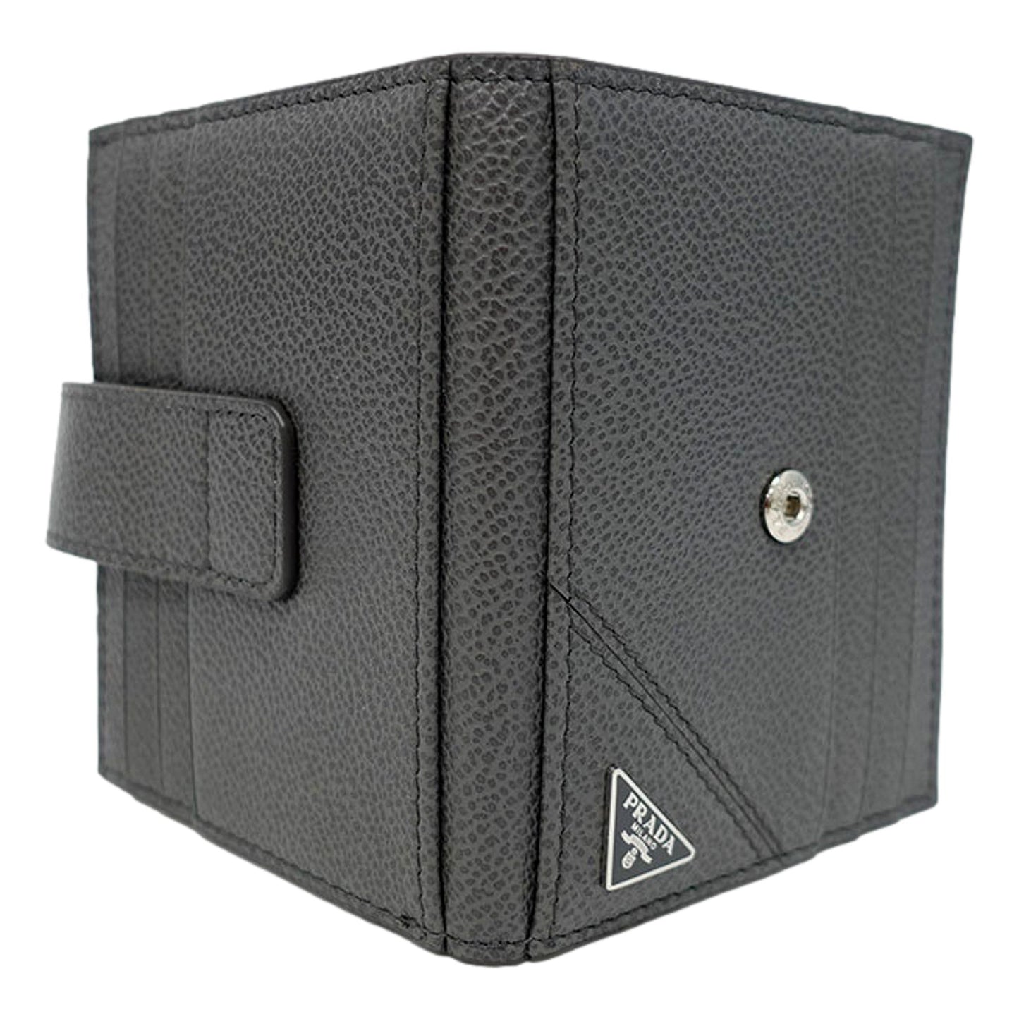Luxury PradaGrey Vitello Grain Leather Card  Bifold Wallet