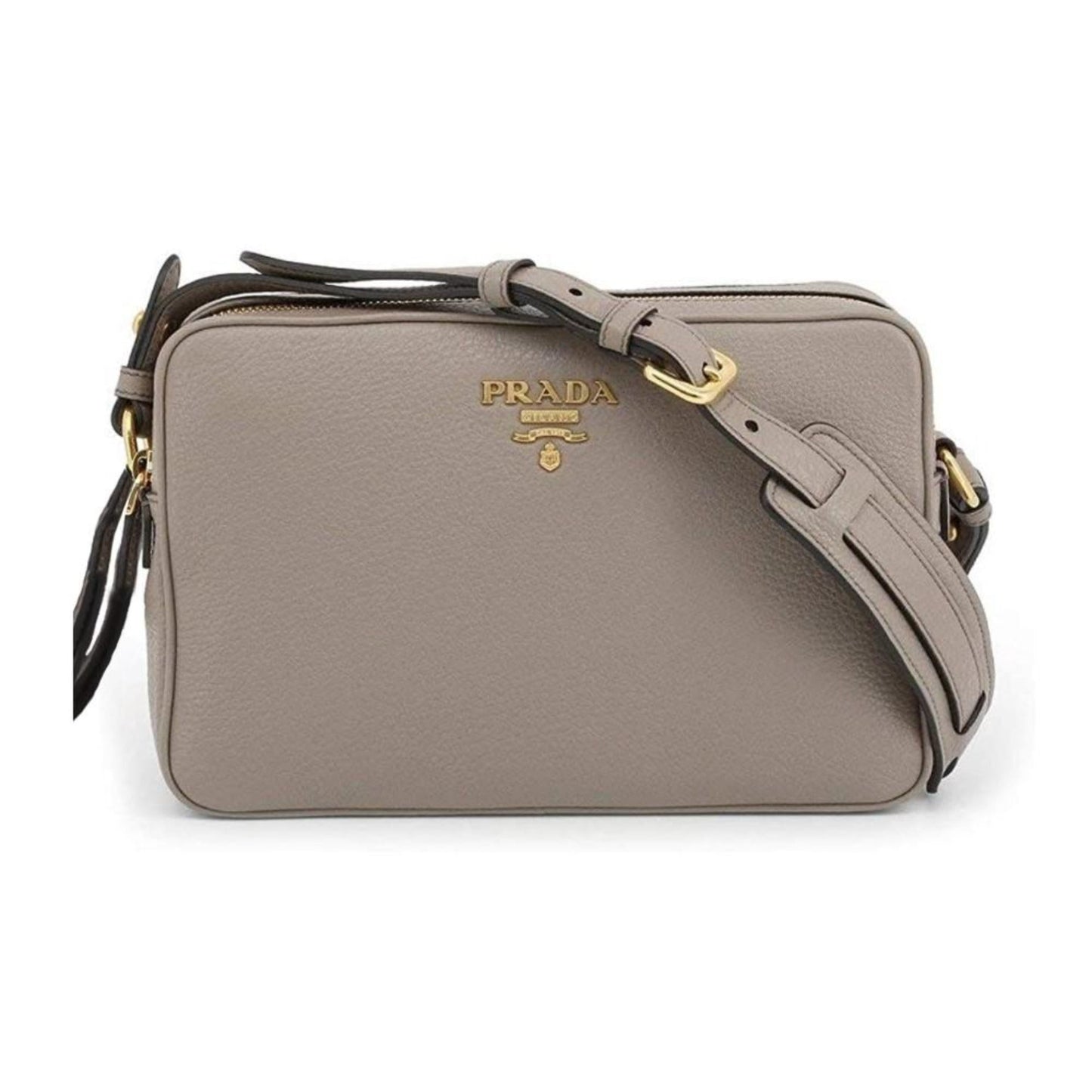 Luxury PradaArgilla Grey Vitello Phenix Leather Double Zip Cross Body Bag