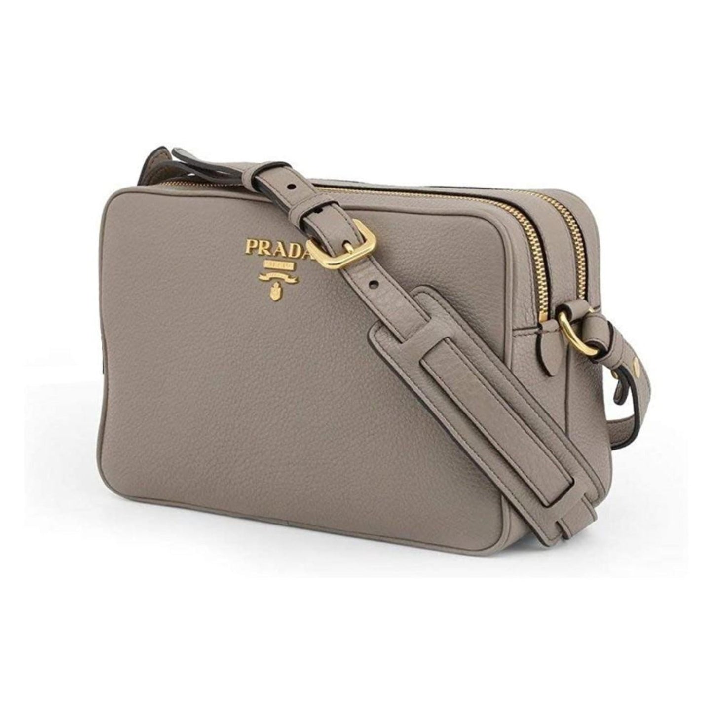 Luxury PradaArgilla Grey Vitello Phenix Leather Double Zip Cross Body Bag