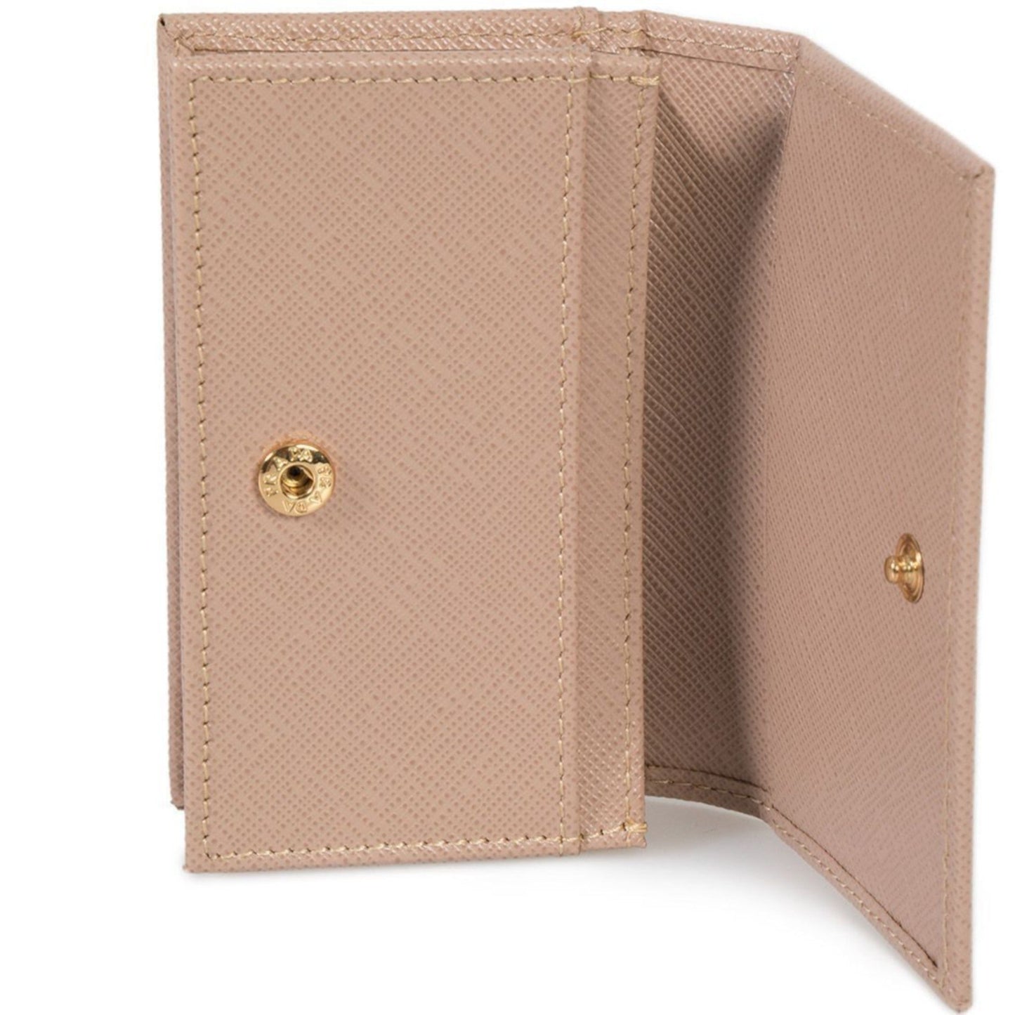 Luxury PradaCammeo Beige Saffiano Leather Credit Card Holder Wallet