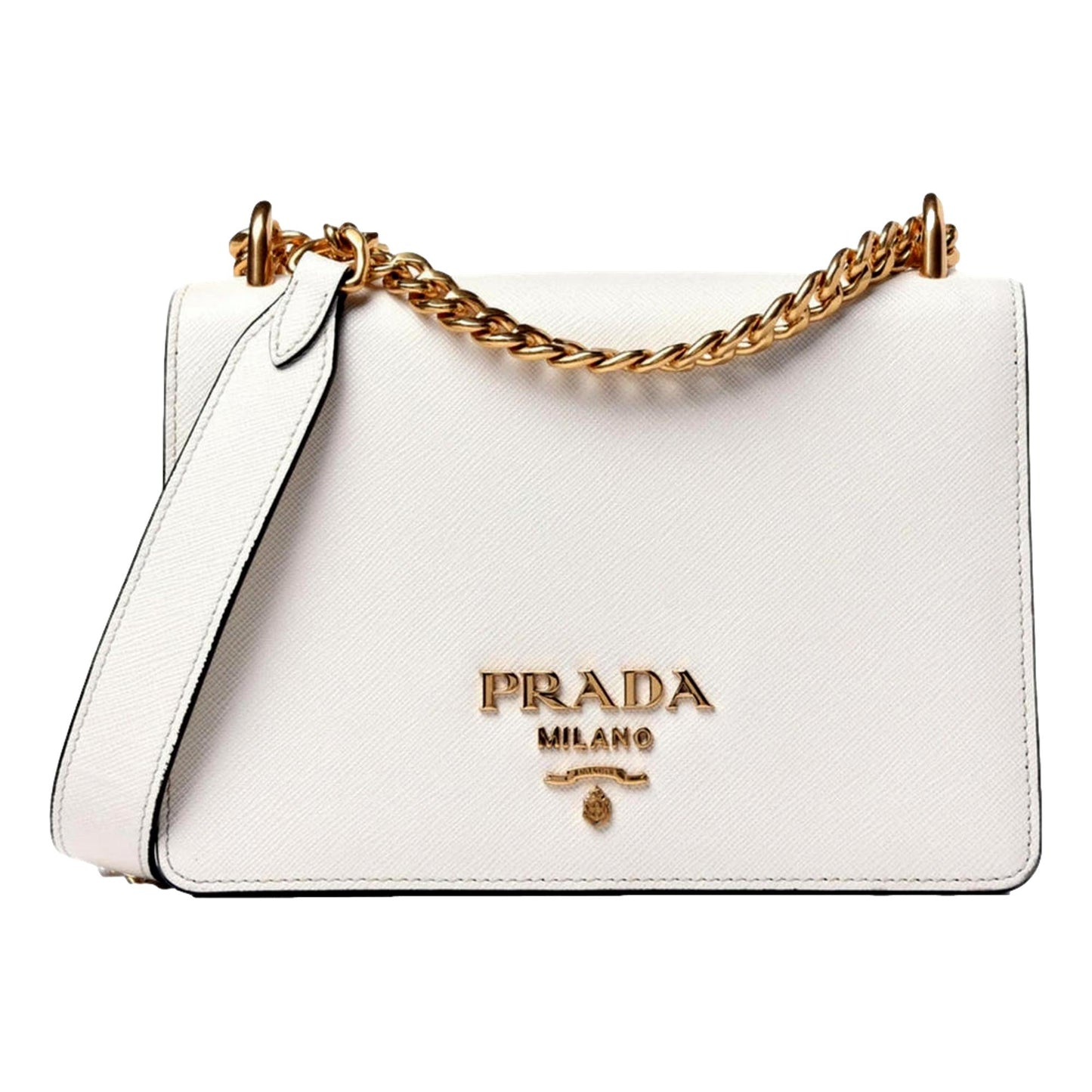 Luxury PradaBianco White Black Saffiano Leather Chain Crossbody Bag