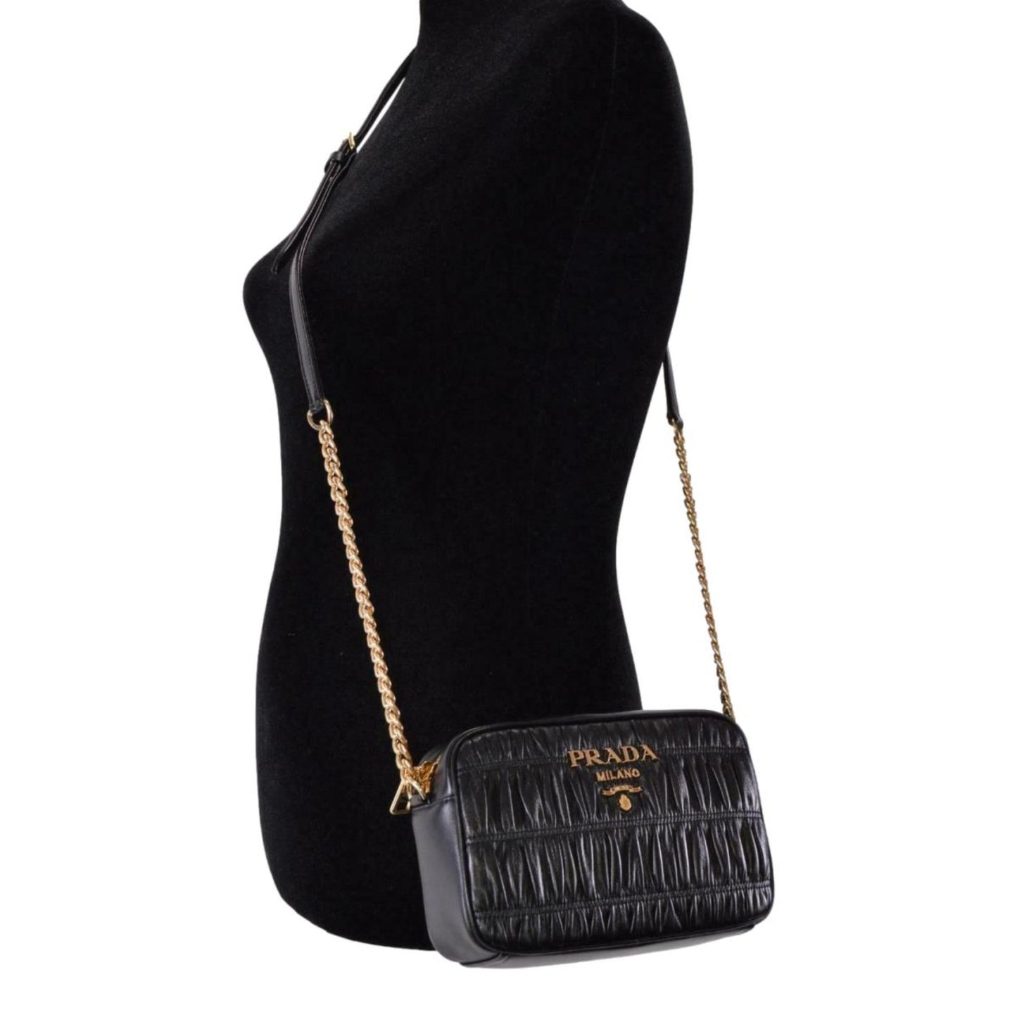 Luxury PradaBlack Gaufre Leather Small Crossbody Bag