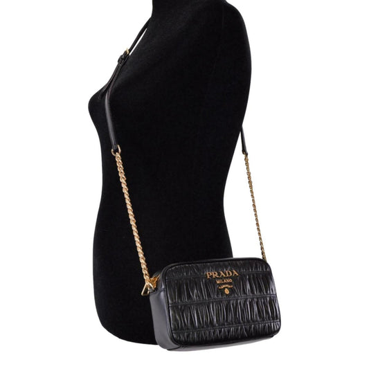 Luxury PradaBlack Gaufre Leather Small Crossbody Bag