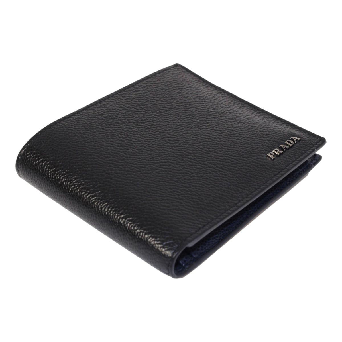 Luxury PradaBlack Vitello Micro Grain Leather Bifold Wallet