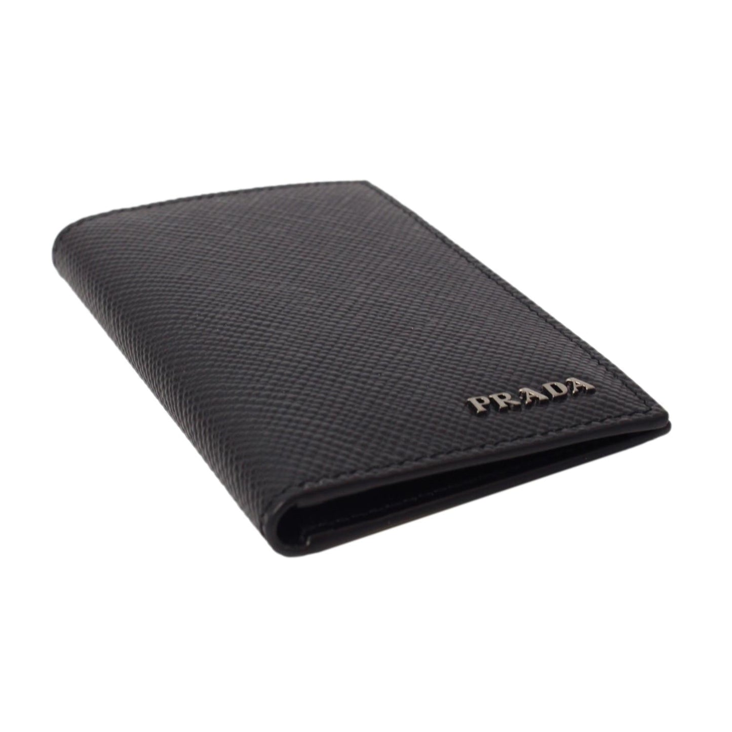 Luxury PradaBlack Saffiano Leather Vertical Logo Card Holder